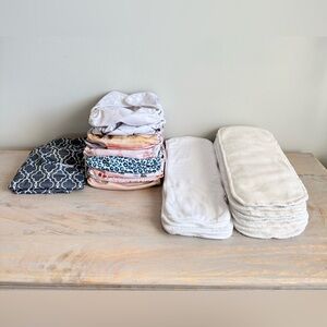 20pc Nora's Nursery 7 Cloth Diapers 8 Inserts 4 Thirsties Hemp Inserts 1 Wet Bag